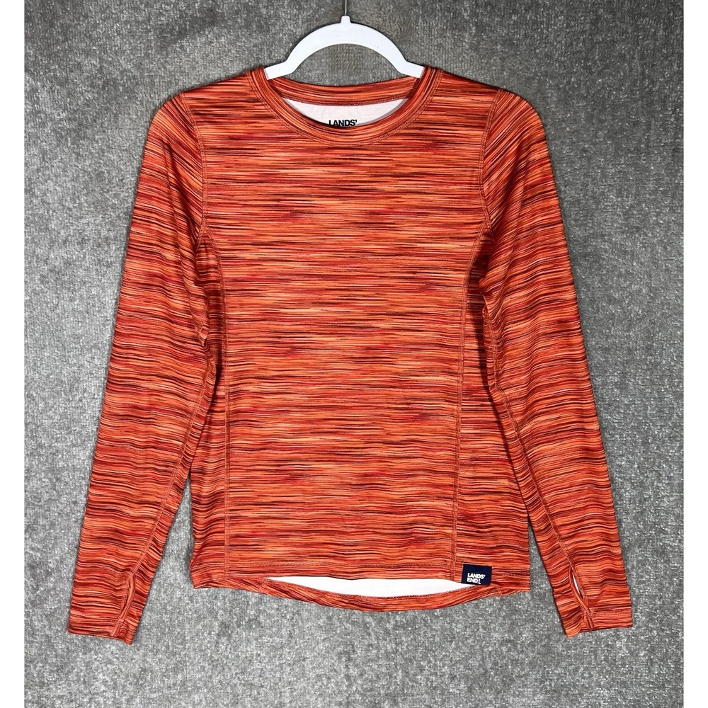 Lands End Shirt Child‎ Size XL 14/16 Orange Red Stretch Long Sleeves Thumbholes